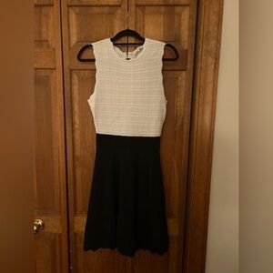 Ted Baker London Sz 2 Blue & White Polino Contrast Skirt Scalloped Knitted Dress